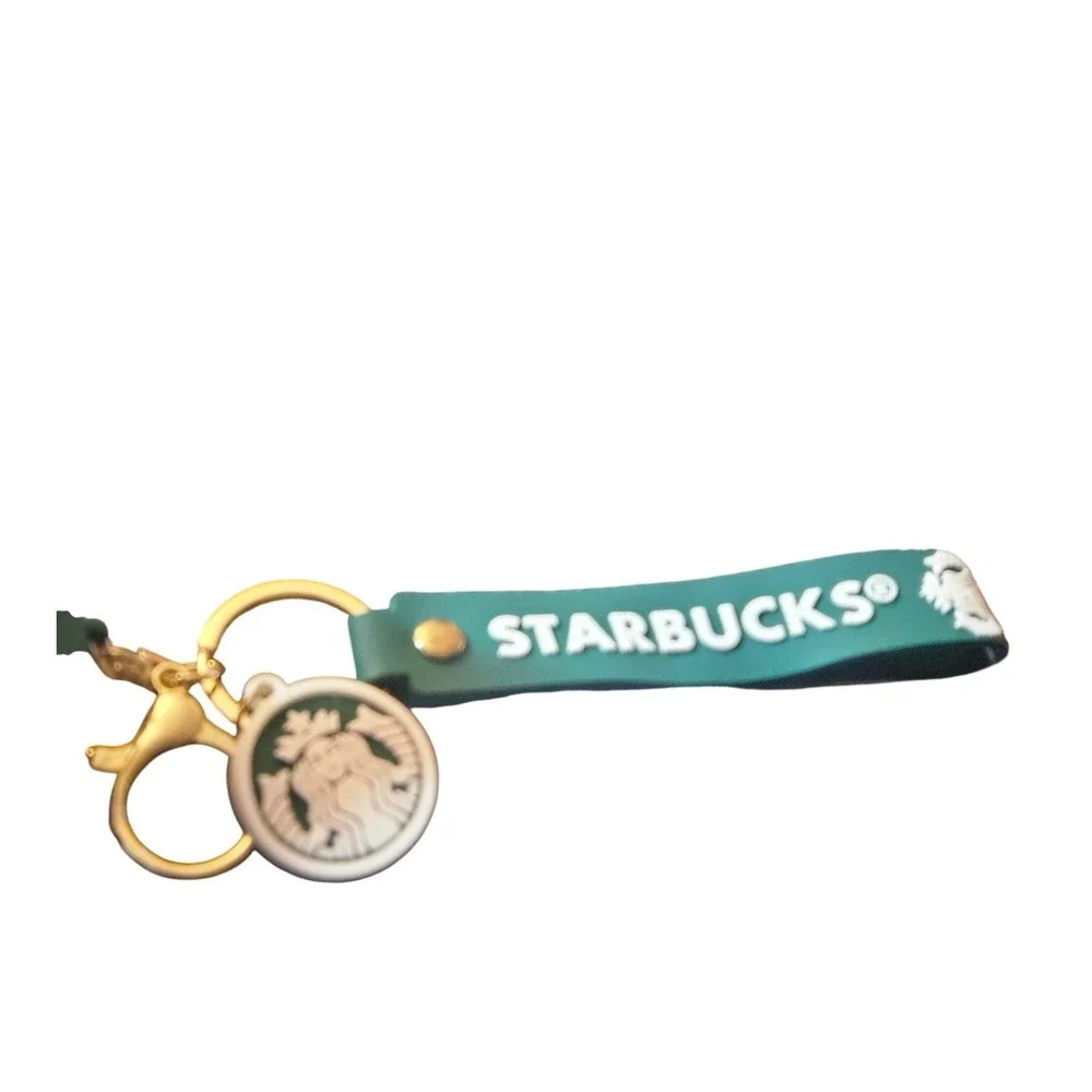 Starbucks Coffee Cup Keychain Green Wristlet‎ Strap 3D Miniature Cup Charm
